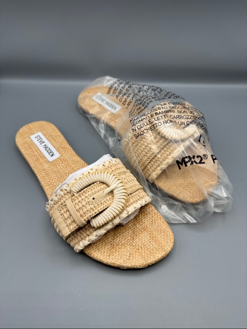 Steve Madden Beige Woven Slide Sandals